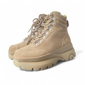 Tan Women's Platform Hiking Boots